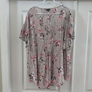 Torrid Pink and Gray Floral Blouse